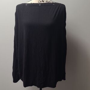 Women’s Black Boatneck Long-Sleeve Top With Snap Detail